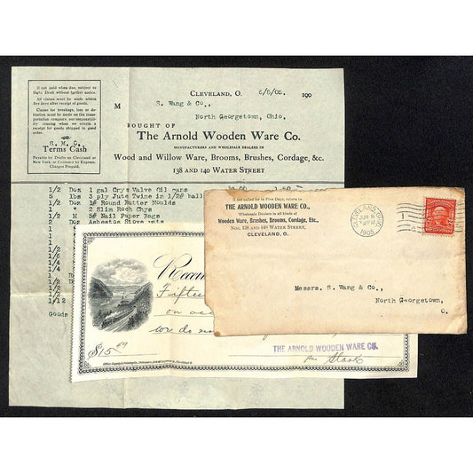 Arnold Wooden Ware Cleveland Samuel Wang Co* N. Georgetown 1905 Billhead & Cover
