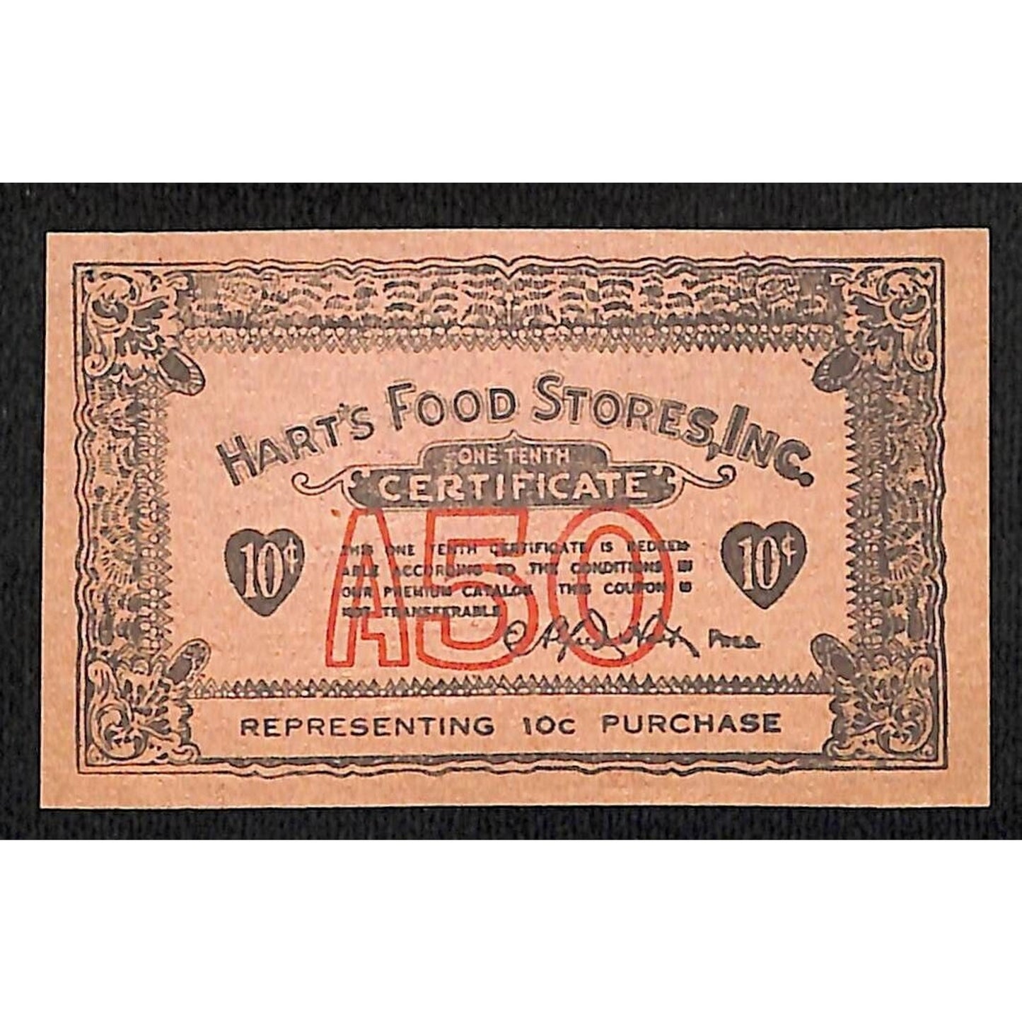 Hart's Food Stores (Hilton, NY) 10c Food Coupon / Certificate c1940's VGC