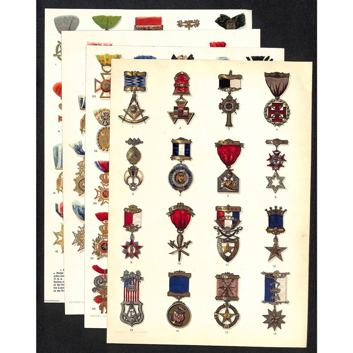 6 Mostly Victorian Decorations of Honor Medal Charts 8" x 11" - Vibrant Litho