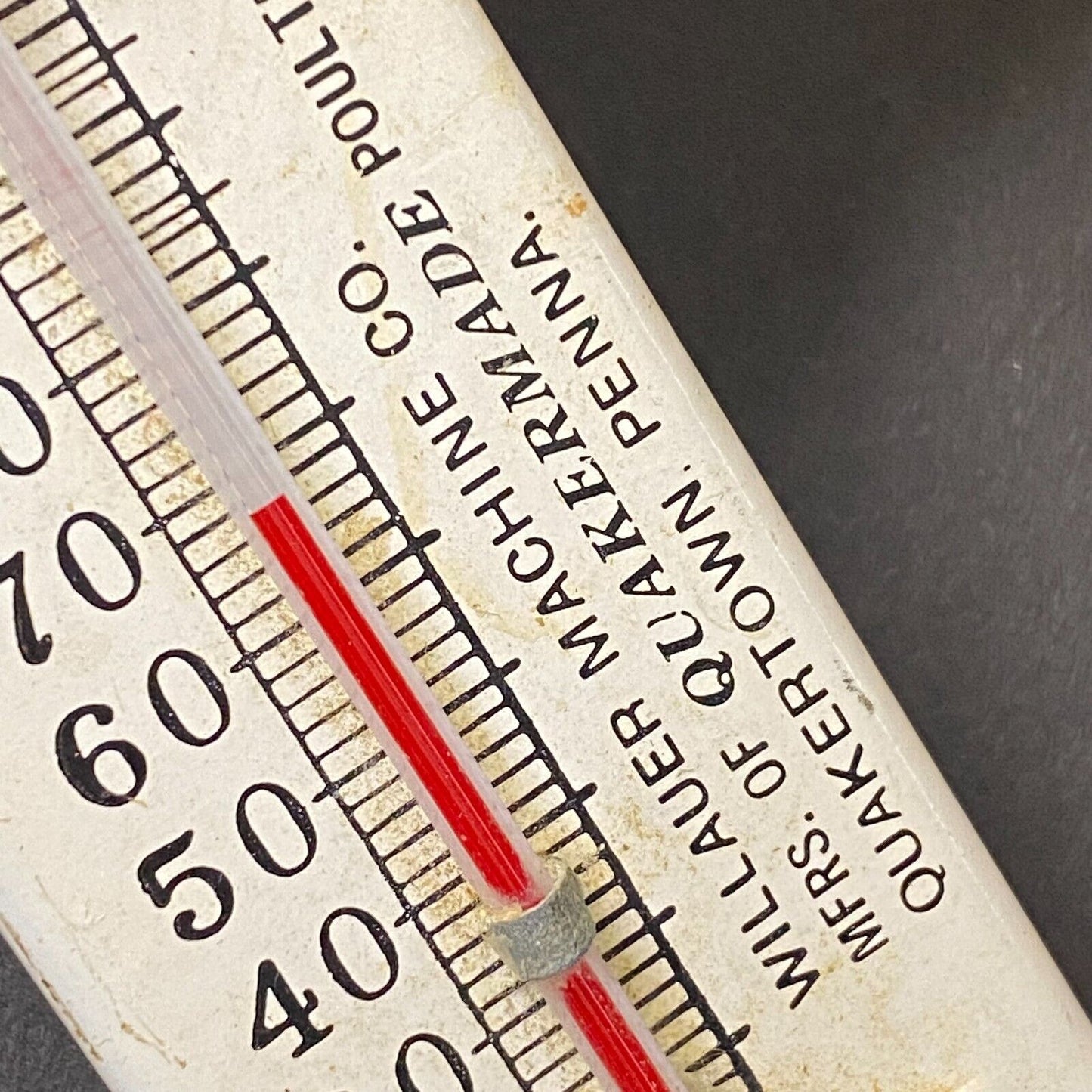 Quakertown PA Willauer Machine Co. Quakermade Poultry Small Adv. Thermometer VGC