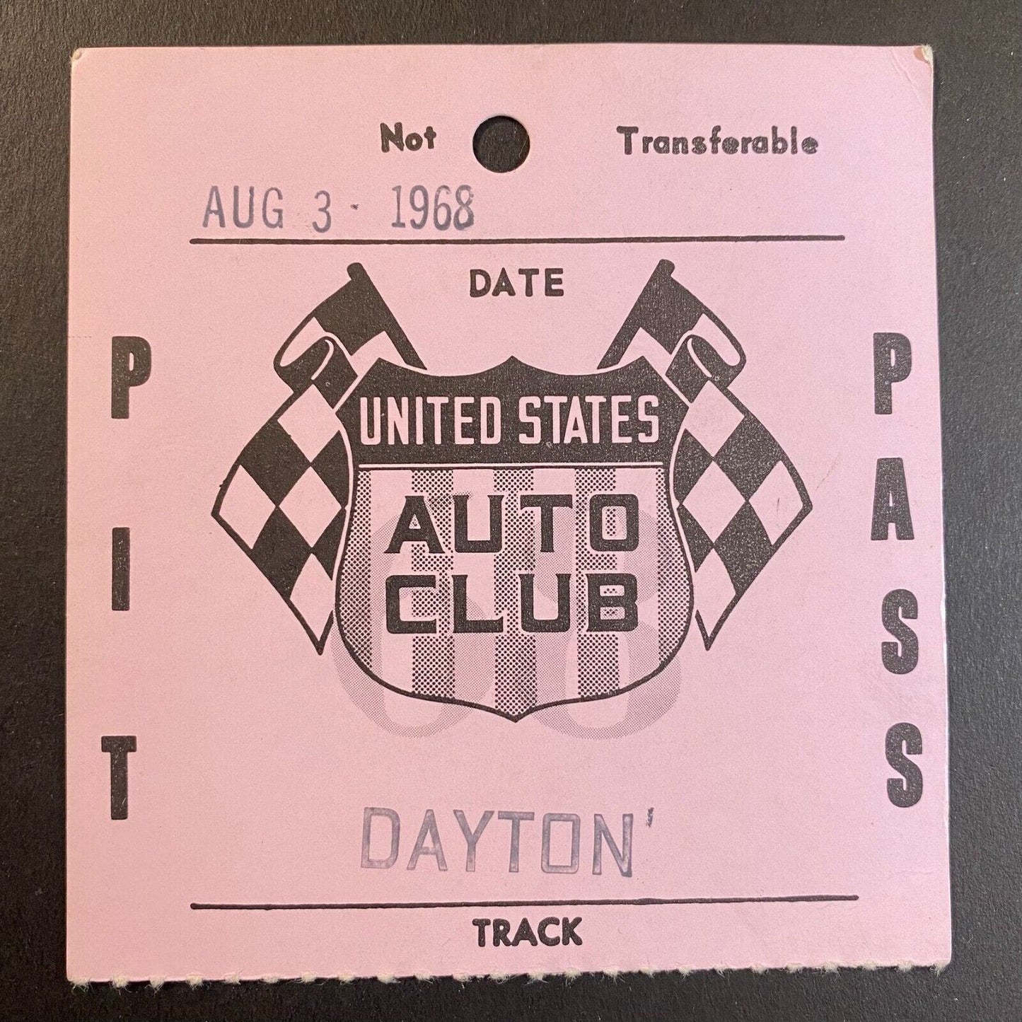 USAC 1968 Pit Pass Dayton Aug 3, 1968 Scarce VGC