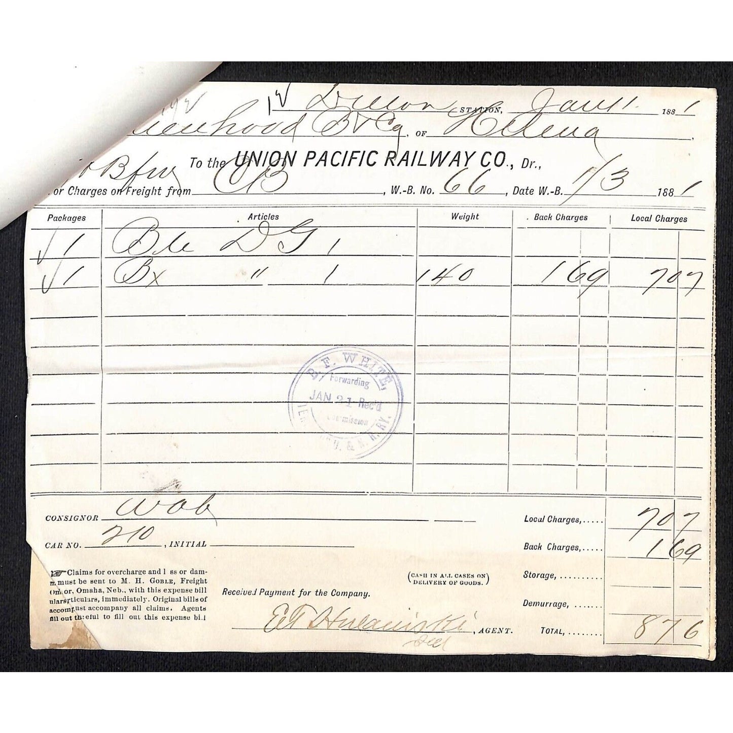 Group of 4 1880-81 Dillon, MT Bank Check Freight Receipt union Pacific Waybills