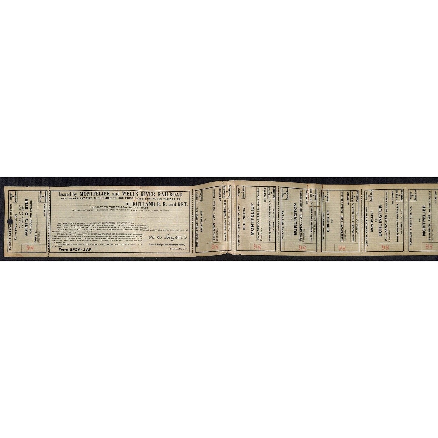Montpelier and Wells River Railroad Unused First Class Ticket Scarce c1941 #86