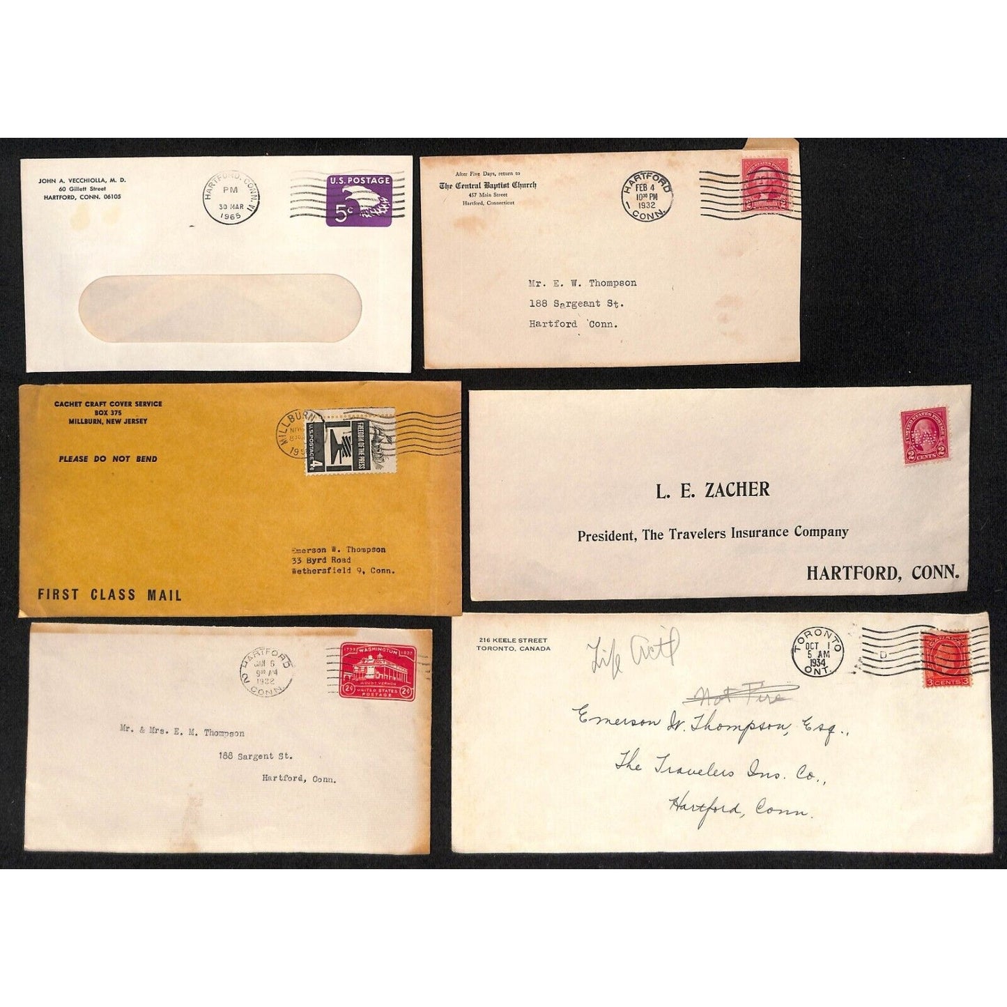 Group of 24 Mostly 1930's-1960's Covers to Emerson W. Thompson Weathersfield, CT