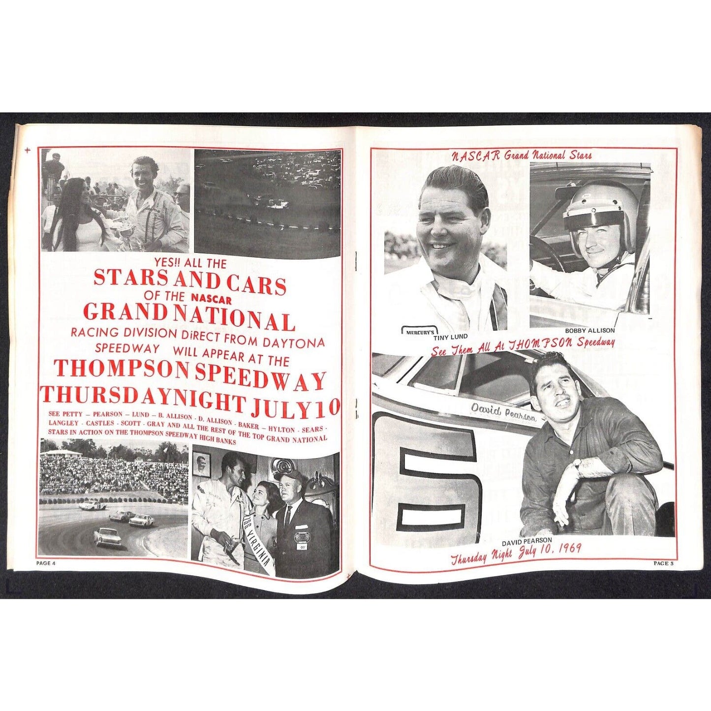 Thompson Speedway CT 1969 NASCAR 200 Lap Stock Car Race Program Richard Petty