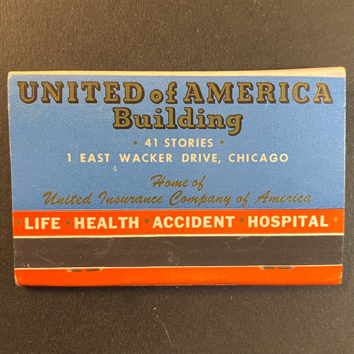 "United of America Building*" Chicago Full c1970's Matchbook Scarce VGC