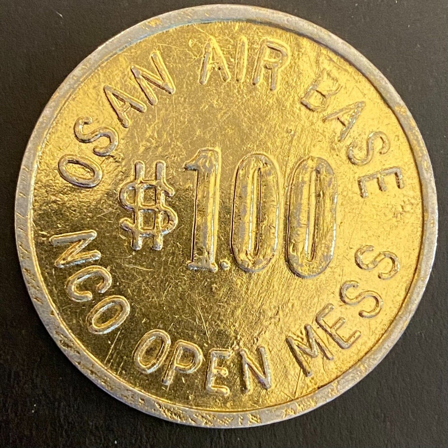 Korea Osan Air Base NCO Open Mess $1 Gold Alum Military Token 40mm Scarce (#1)
