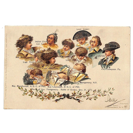 Battle of Quebec Death of Gen. Montgomery Patriotic Postcard c1903 w/ Glitter