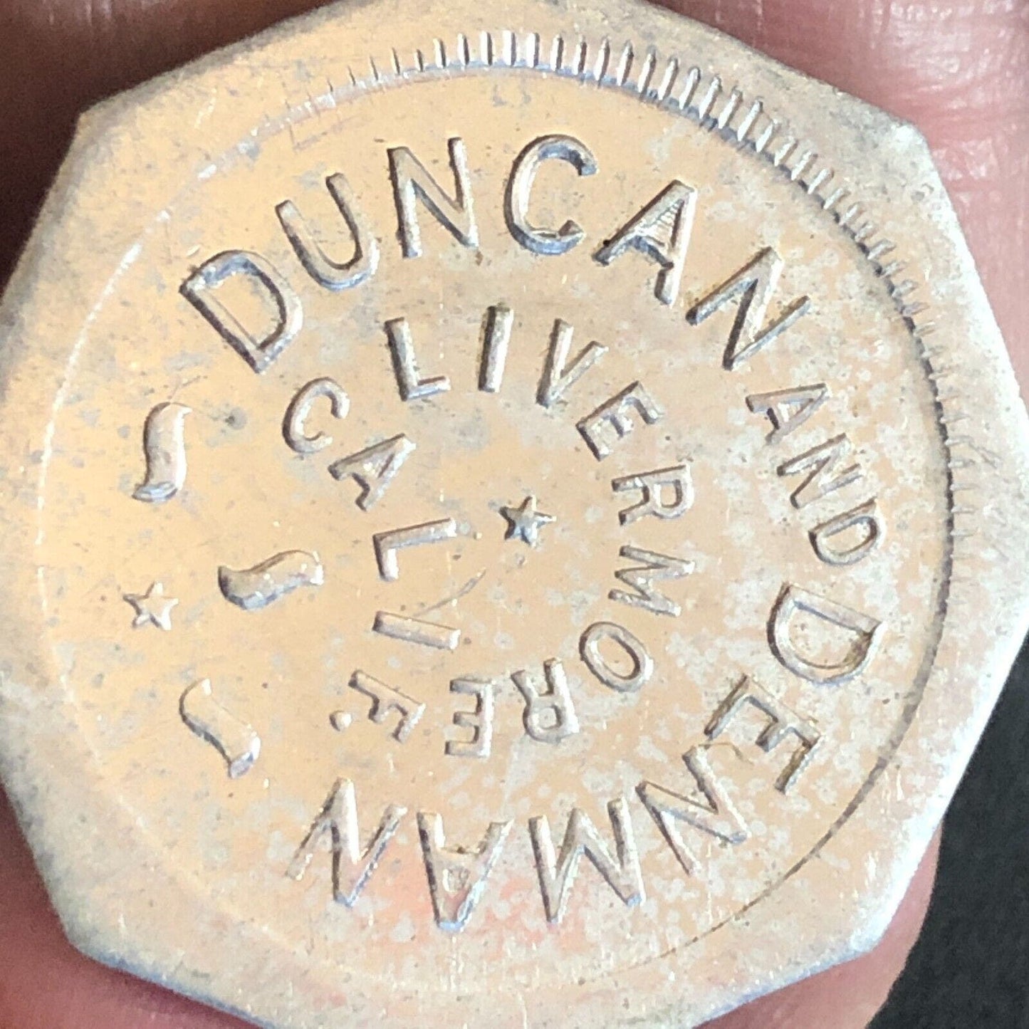 Duncan and Denman Livermore CA Cigars? Trade Token c1917 Alum G/F 12 1/2¢ 25mm