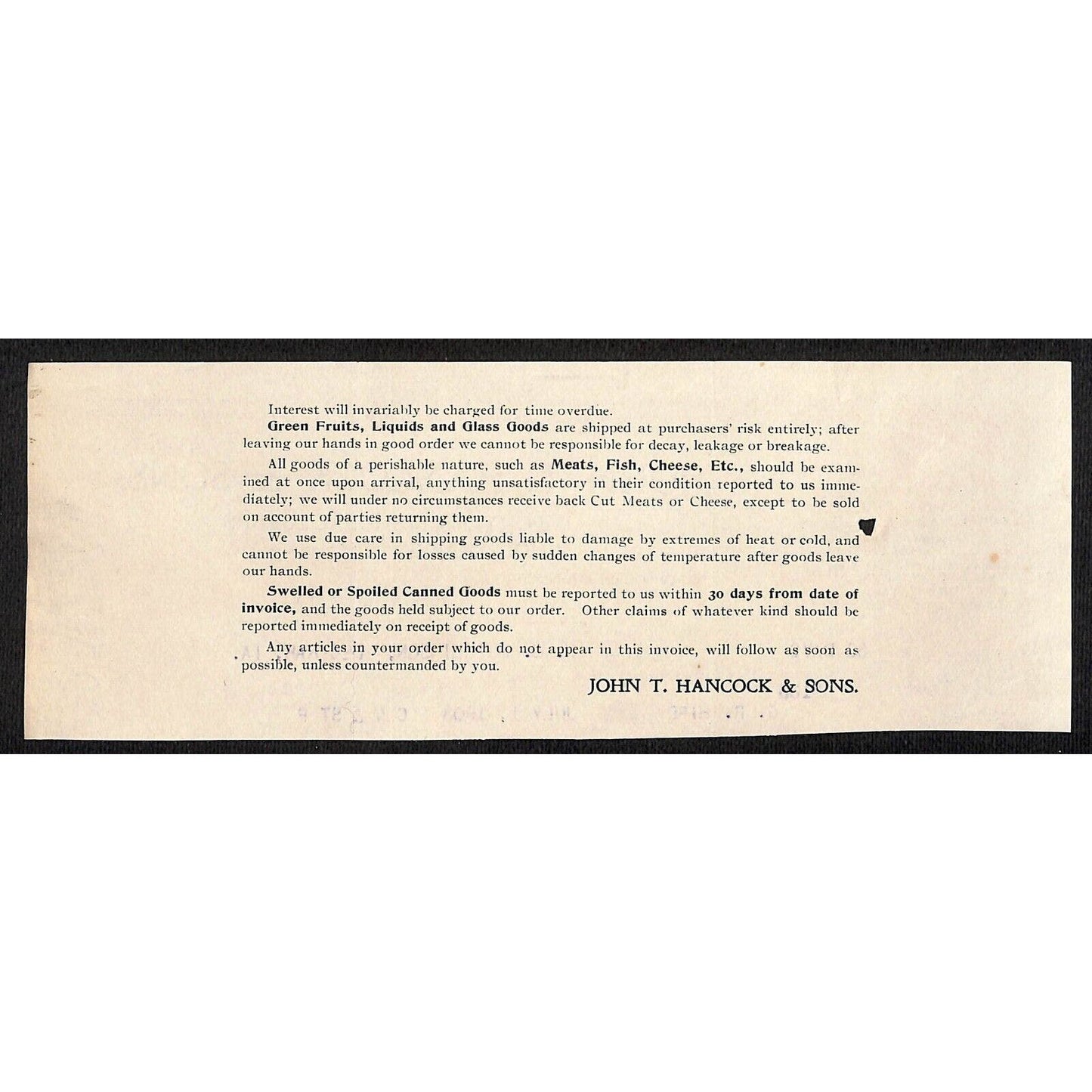 John T Hancock & Sons Dubuque Grocers Hutchinson Decorah* July 1903 Cut Billhead