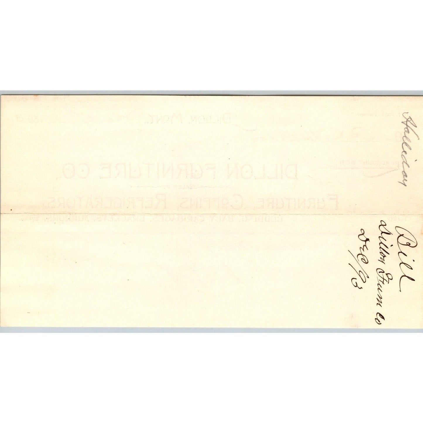 Dillon MT Dillon Furniture 1893 Coffins Baby Carriage Billhead R.C. Halliday*