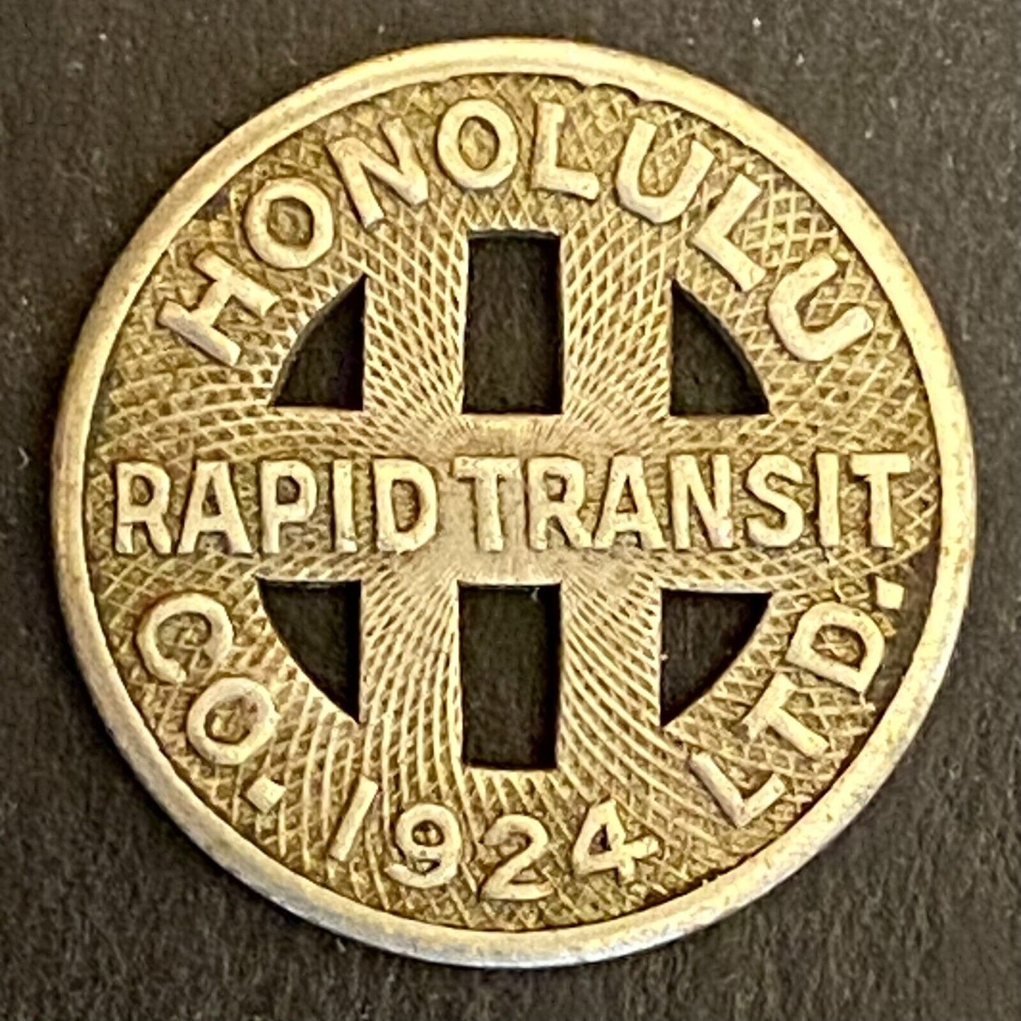 Honolulu Rapid Transit 1924 G/F One Full Fare Transit Token 16mm (#7)