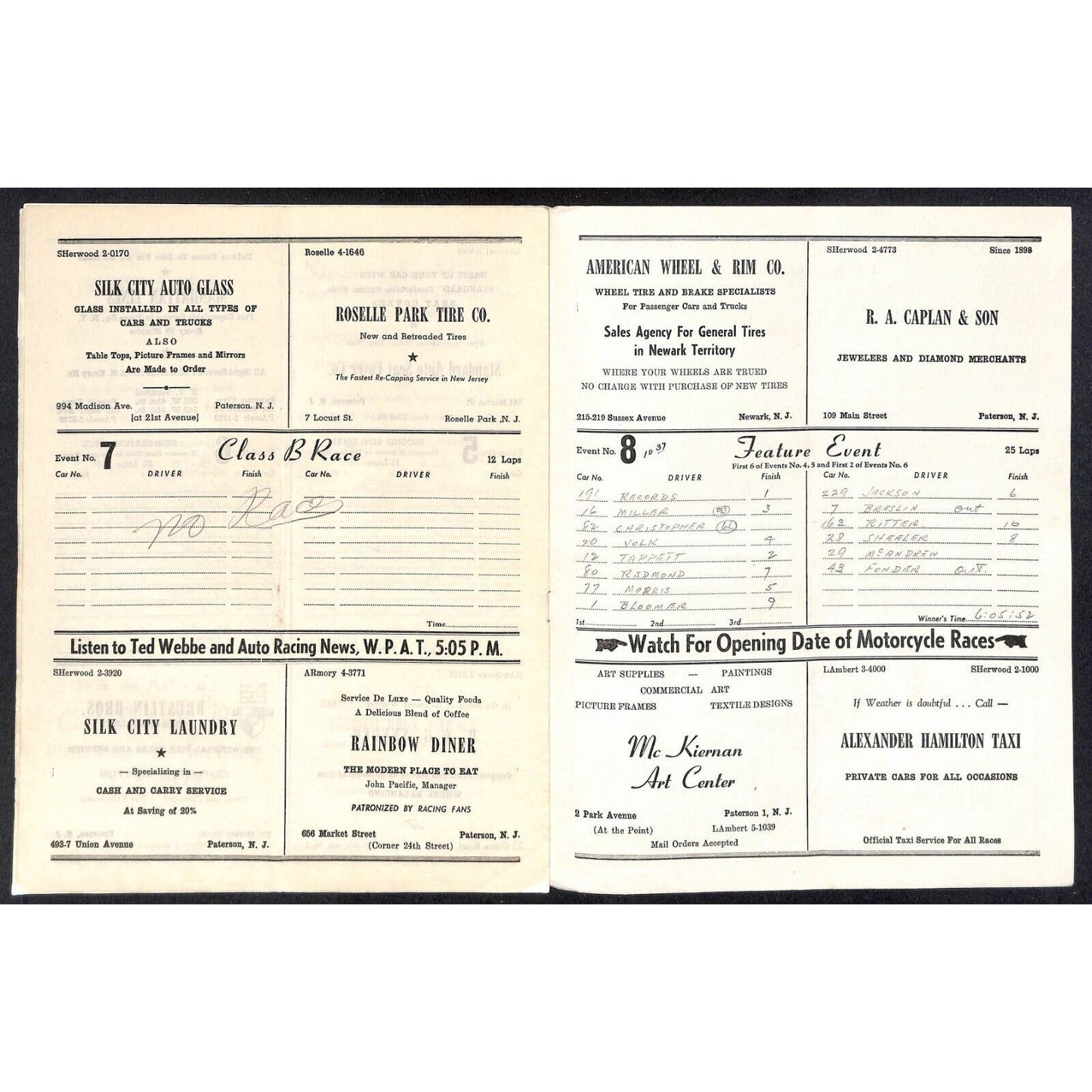 Hinchliffe Stadium Midget Auto Races 7/5/1946 Program Walt Fair 4pp Scarce