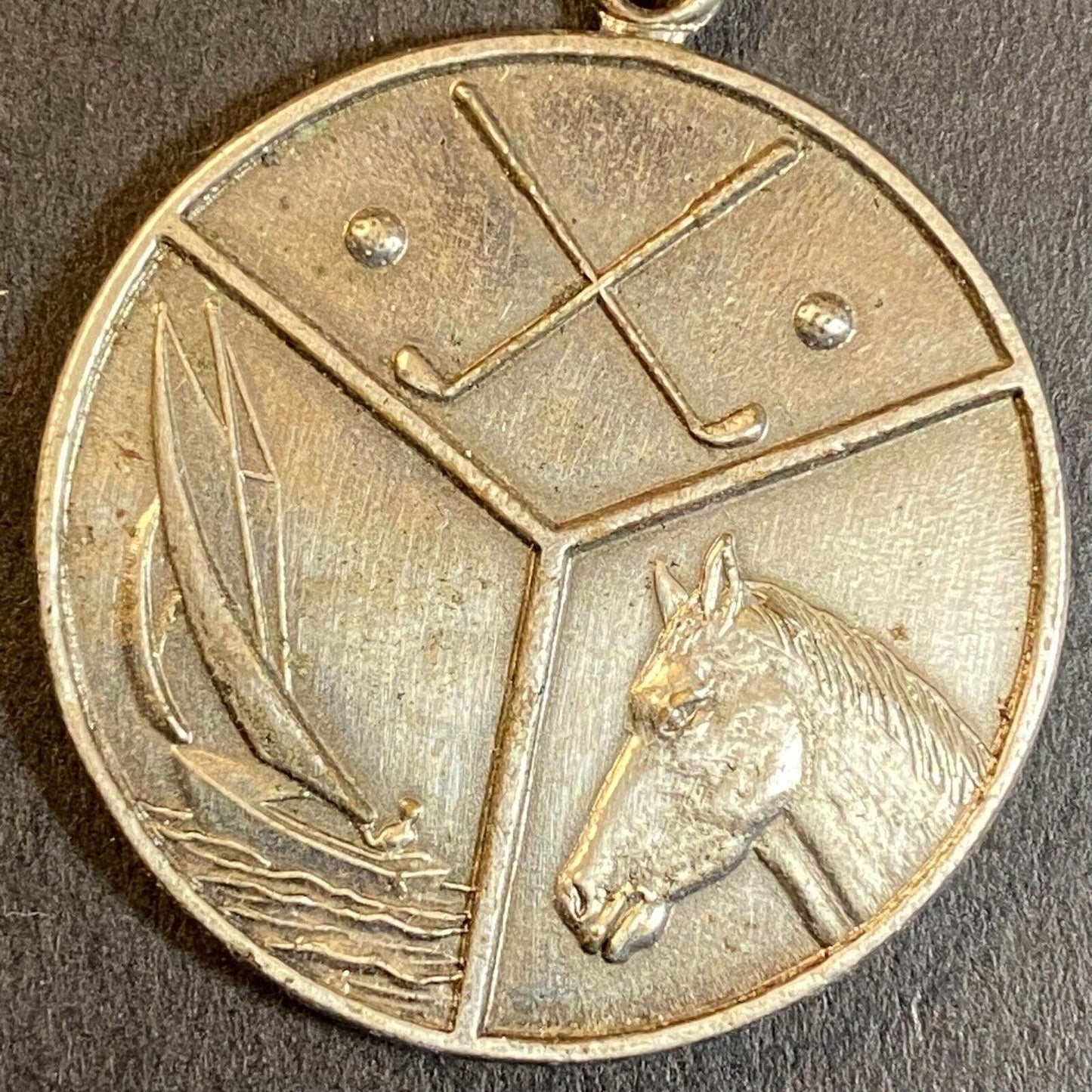 c1950's-60's ? 6-Sport Dbl Sided Pendant 31mm Bowling Fishing Hunting Equestrian
