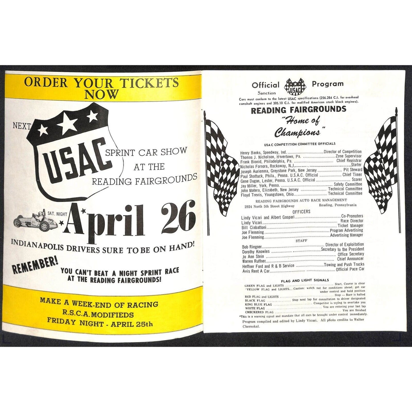 Reading Fairgrounds 1969 USAC Auto Races Program Sprint Car Opener 12pp*