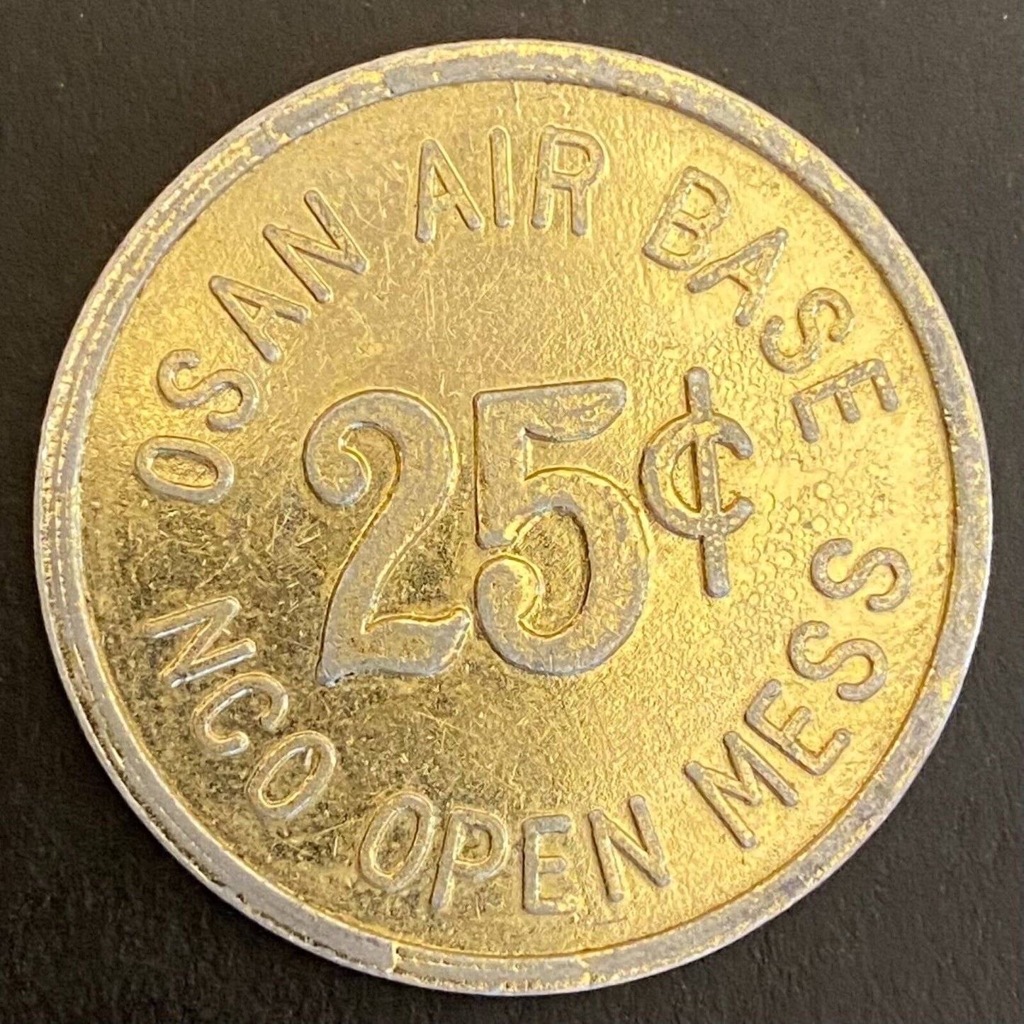 Korea Osan Air Base NCO Open Mess 25c Gold Alum Military Token 34mm Scarce (#1)