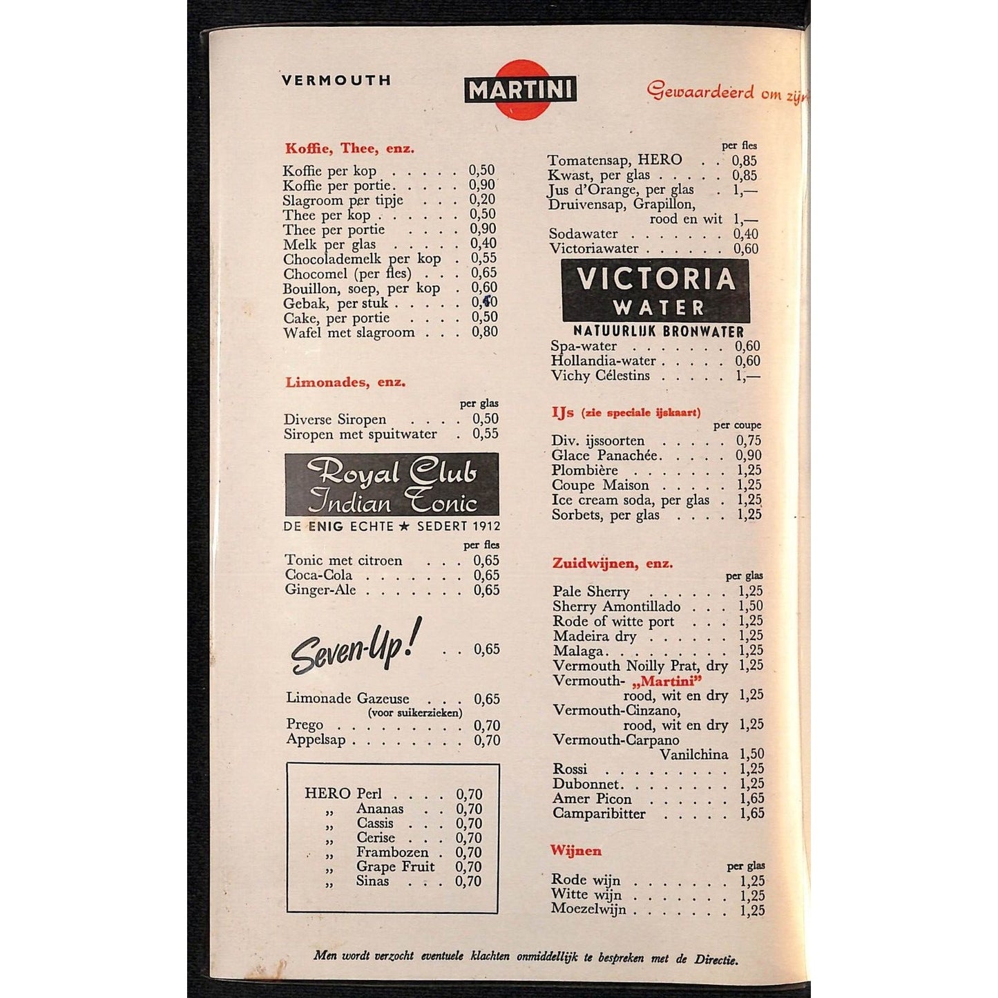 Boulevard - Rotonde Cafe c1958 Willem Beukelszoonplein Scheveningen Menu
