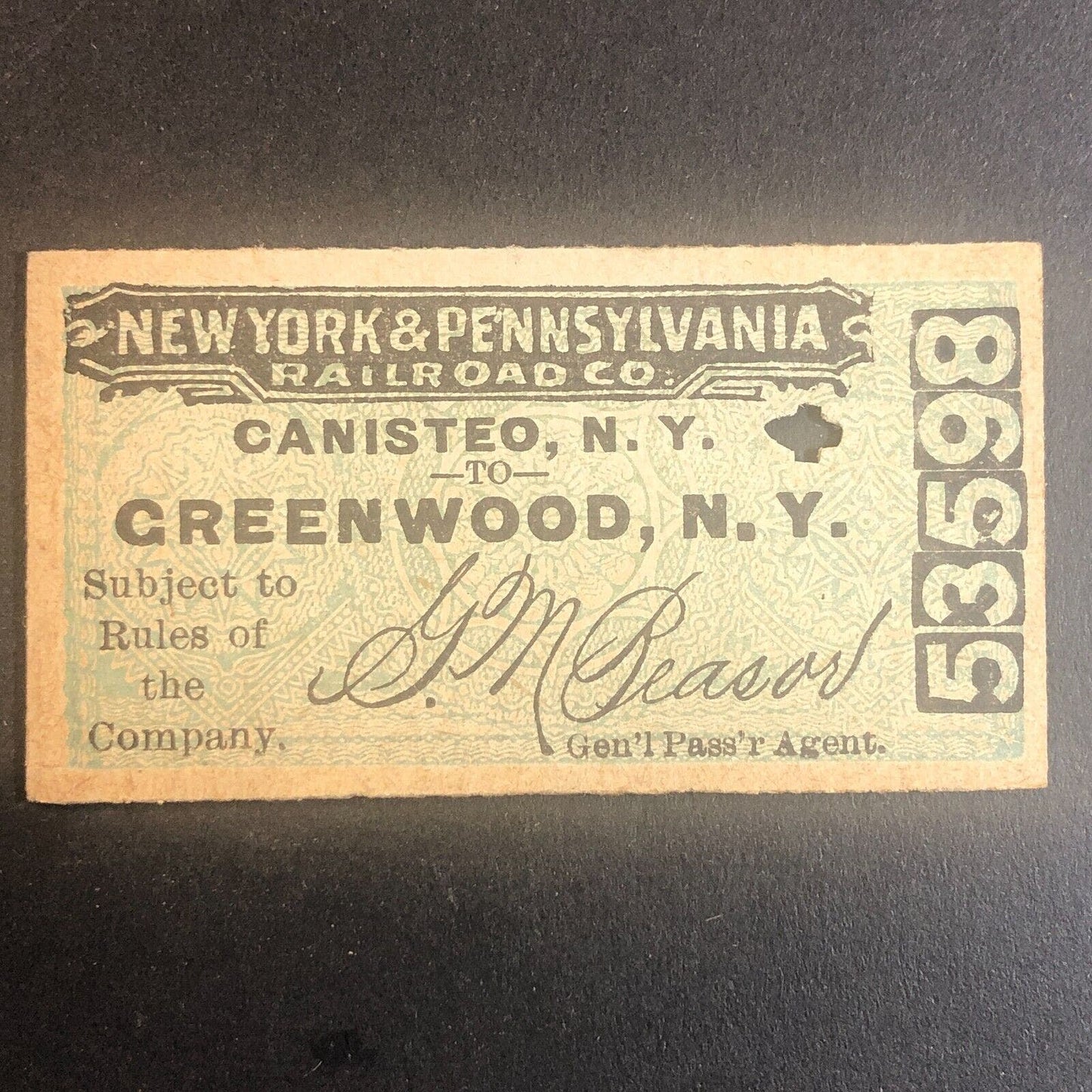 New York & Pennsylvania Railroad July 23 1917 Greenwood, NY Ticket #53598