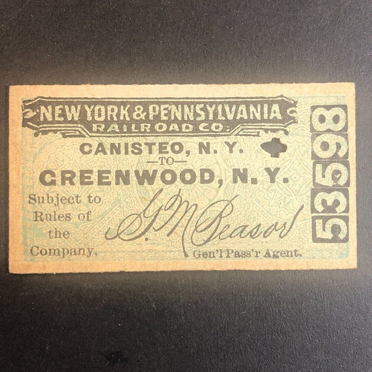 New York & Pennsylvania Railroad July 23 1917 Greenwood, NY Ticket #53598