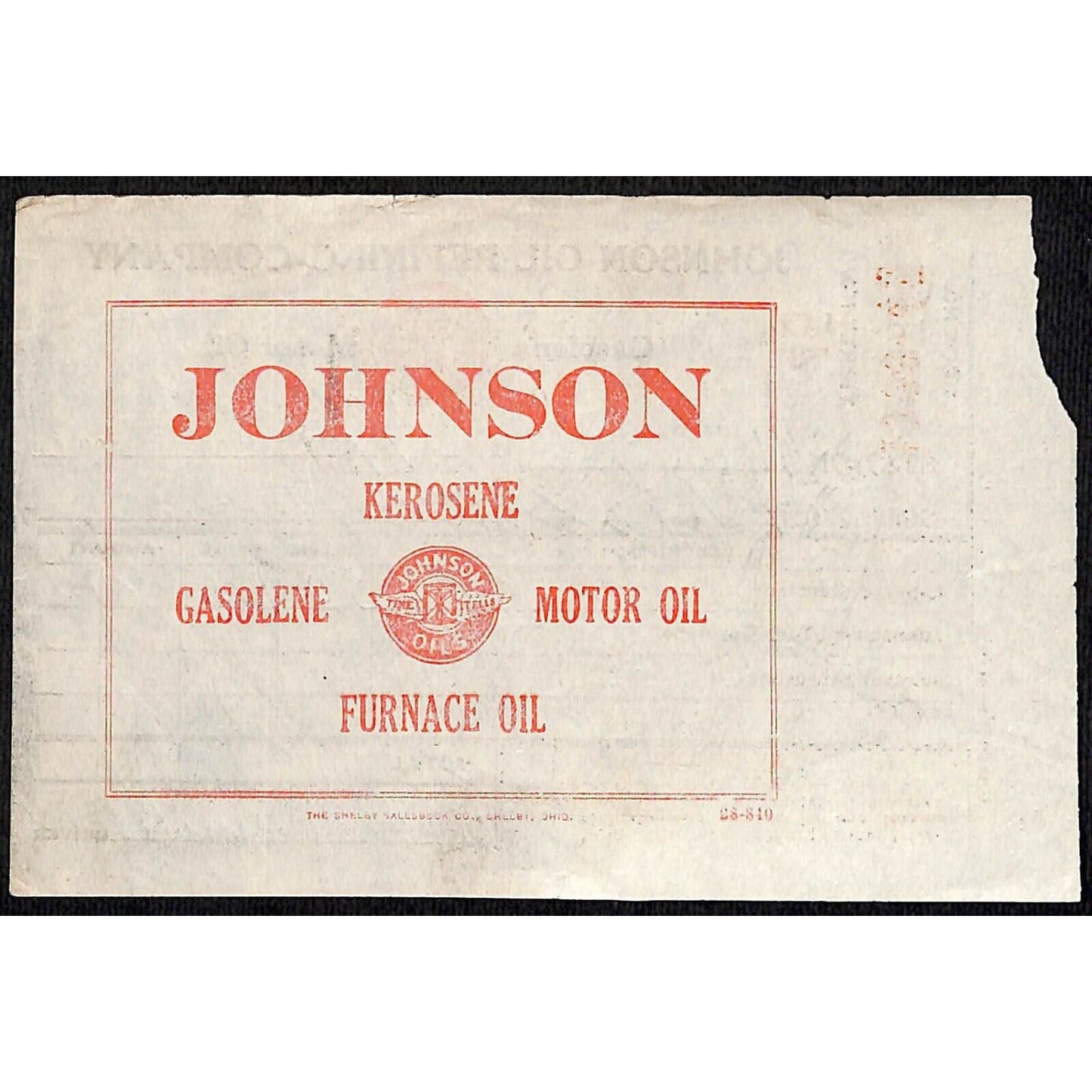 Johnson Oils Gasoline Kerosene 1926 W. H. Thompson Melvin IL Station Receipt #45
