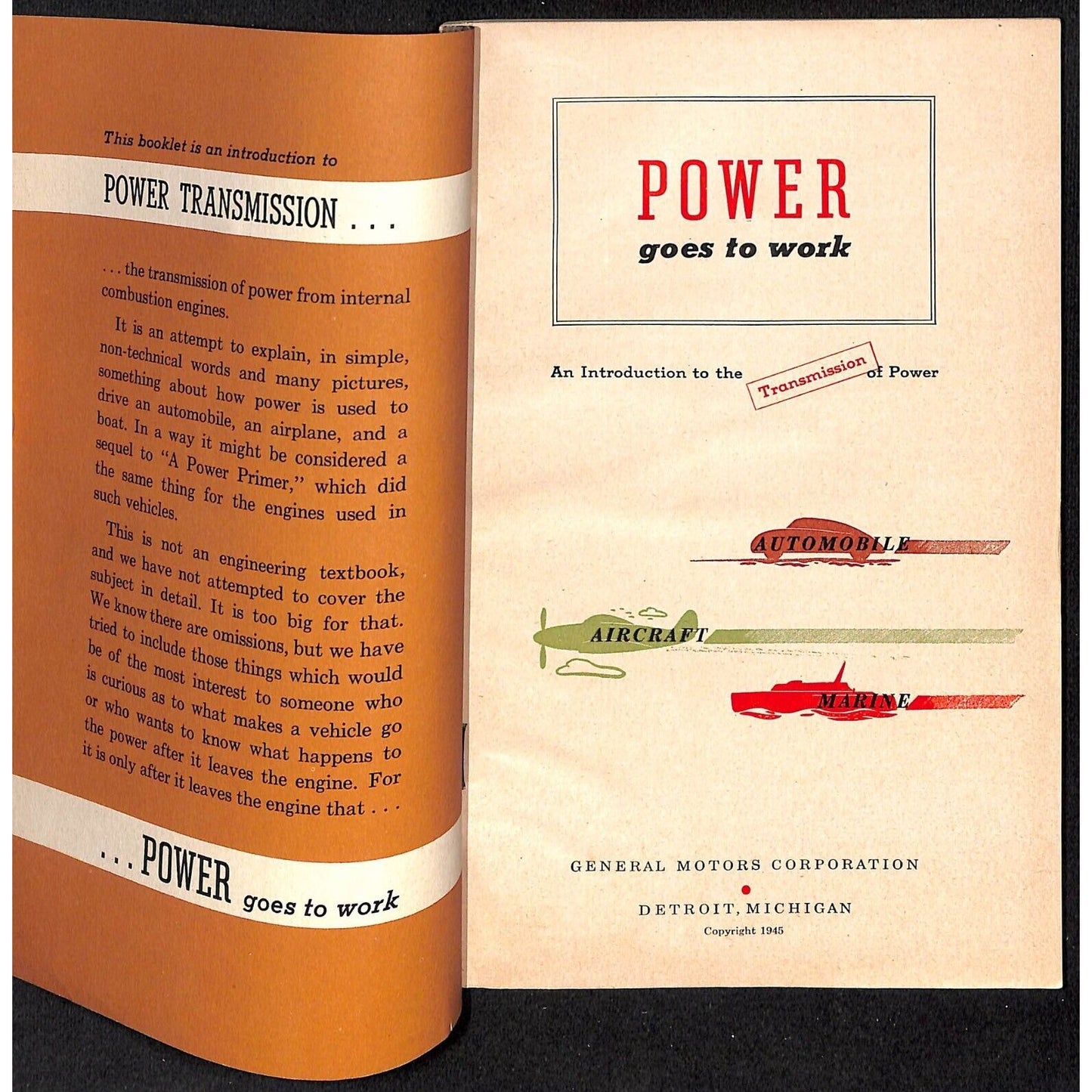 General Motors 1945 "Power Goes to Work" Intro the Transmission Booklet 136p VGC