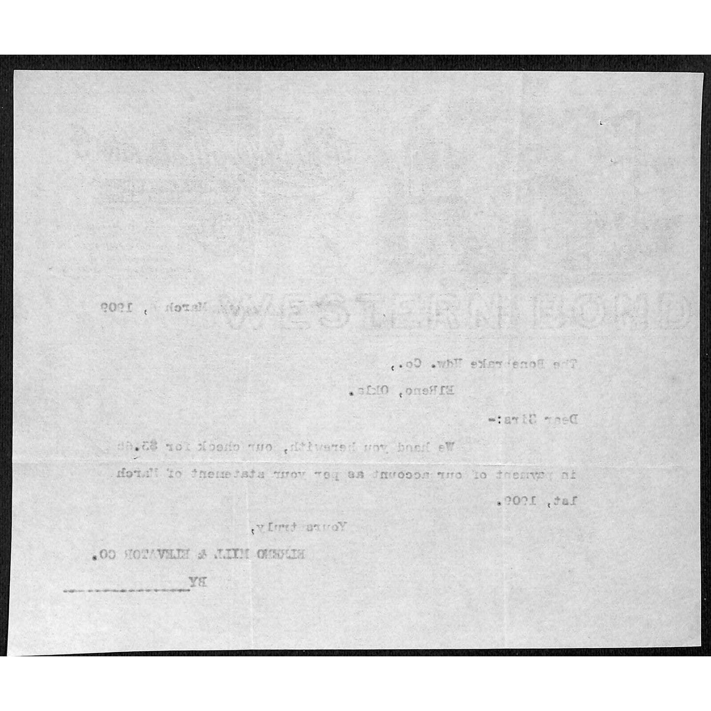 1909 El Reno Mill & Elevator Co. Millers Grain Dealers Letterhead w/ Vignette