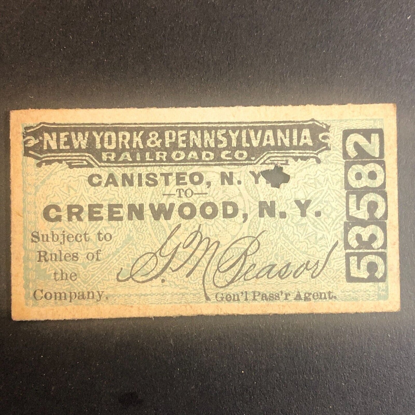 New York & Pennsylvania Railroad July 20 1917 Greenwood, NY Ticket #53582