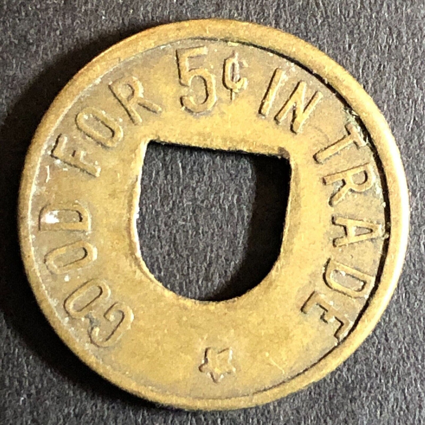Geo. Dugan Woodland (CA Cigars Billiards) G/F 5c Trade Token c1920s Brass 21mm