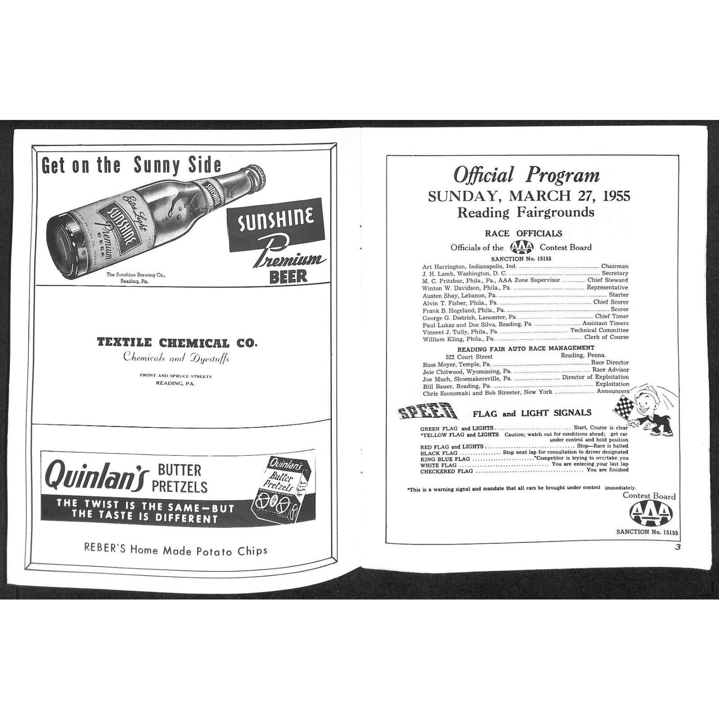 Reading Fairgrounds 1955 Auto Races AAA Racing Program 12pp* VGC Scarce