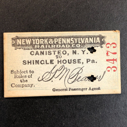 New York & Pennsylvania Railroad July 27 1917 Shingle House Ticket #3473 Scarce