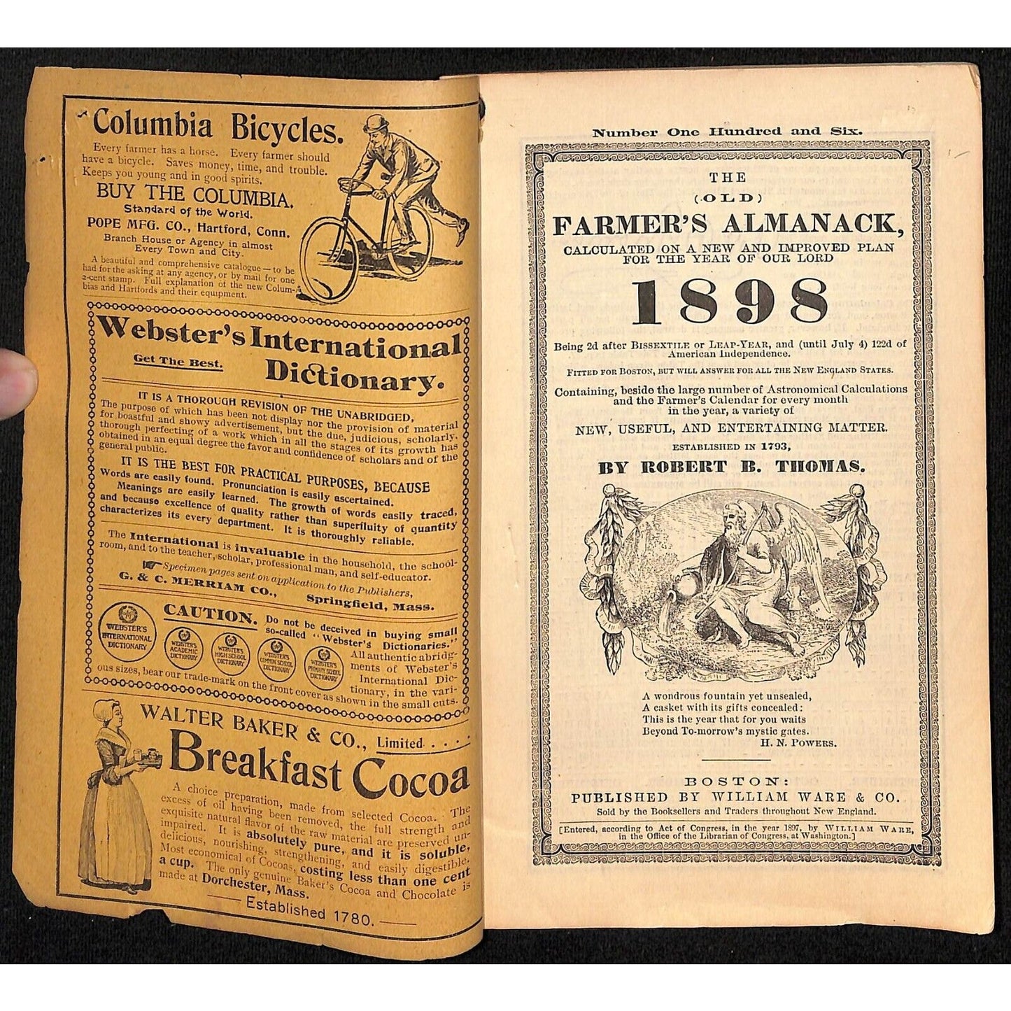 1898 Old Farmer's Almanac 48pp* w/ Early Coca Cola "Brain and Nerve Drink" Ad
