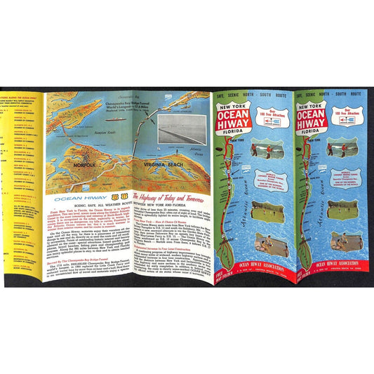 New York Ocean Hiway Florida 1968 Long Fold Out Travel Map / Brochure VGC