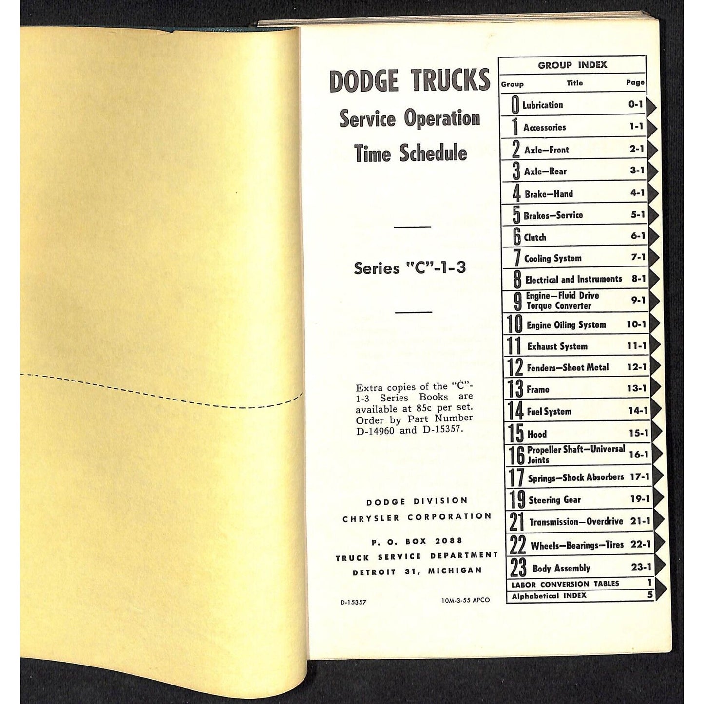 c1955 C Series 1-3 Dodge Trucks Service Operation Time Schedule Manual 100+pp VG