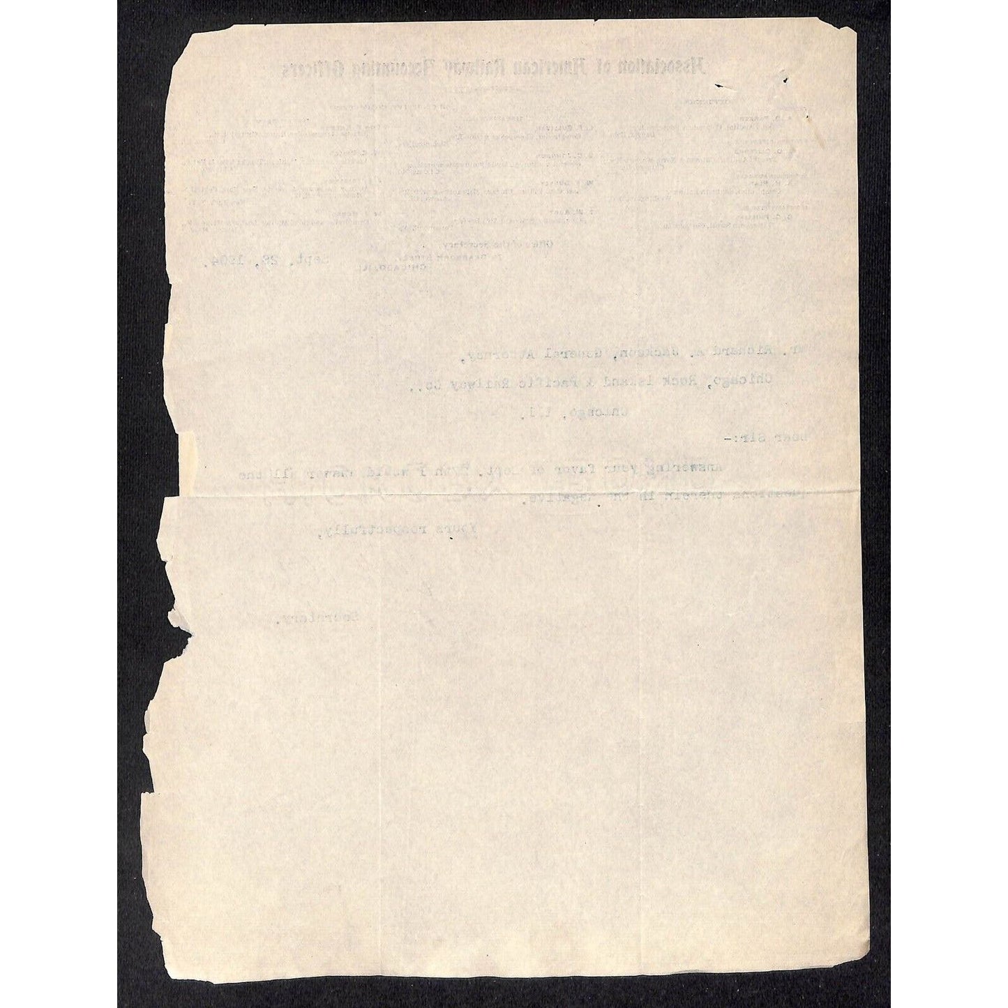 Association of American Railway Accounting Officers 1904 Letterhead