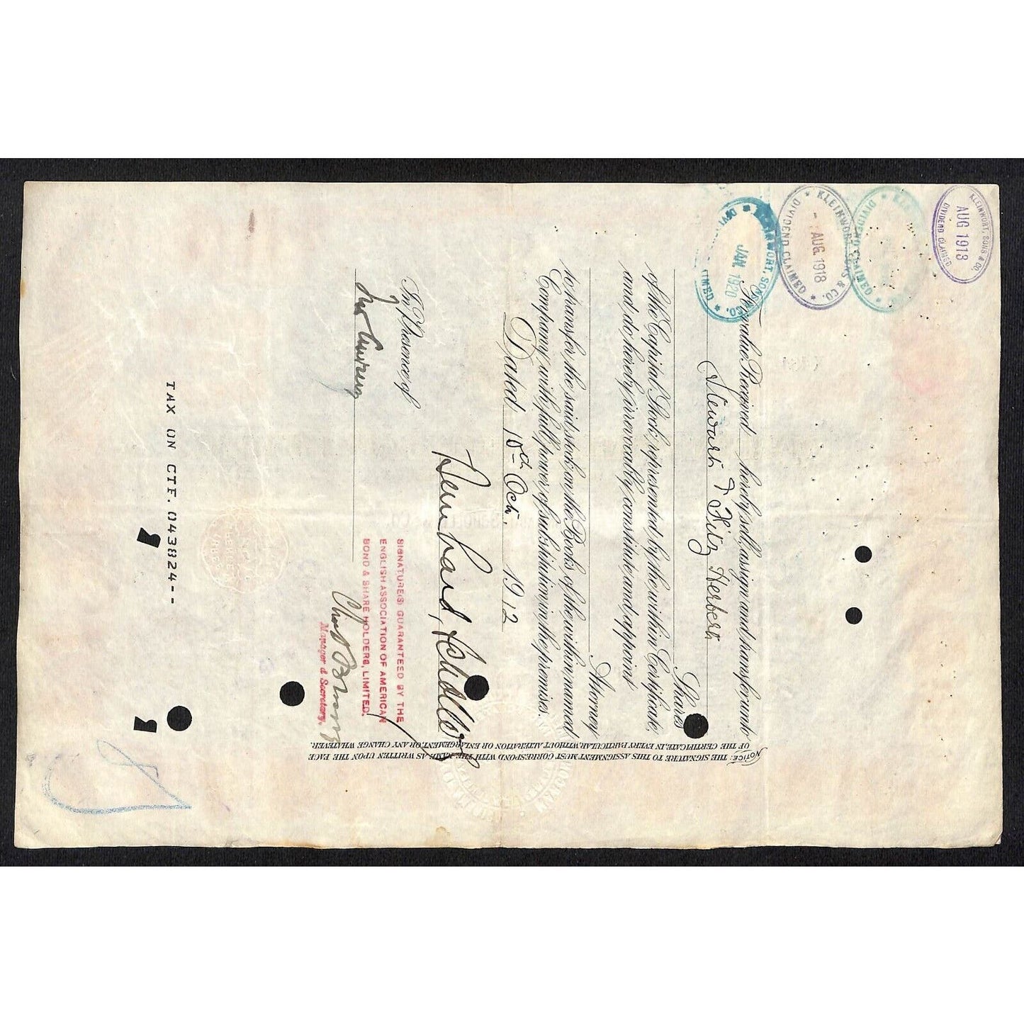 Marconi Wireless Telegraph Co. 1912 Stock Certificate #X464 "Bernhard, Scholle"