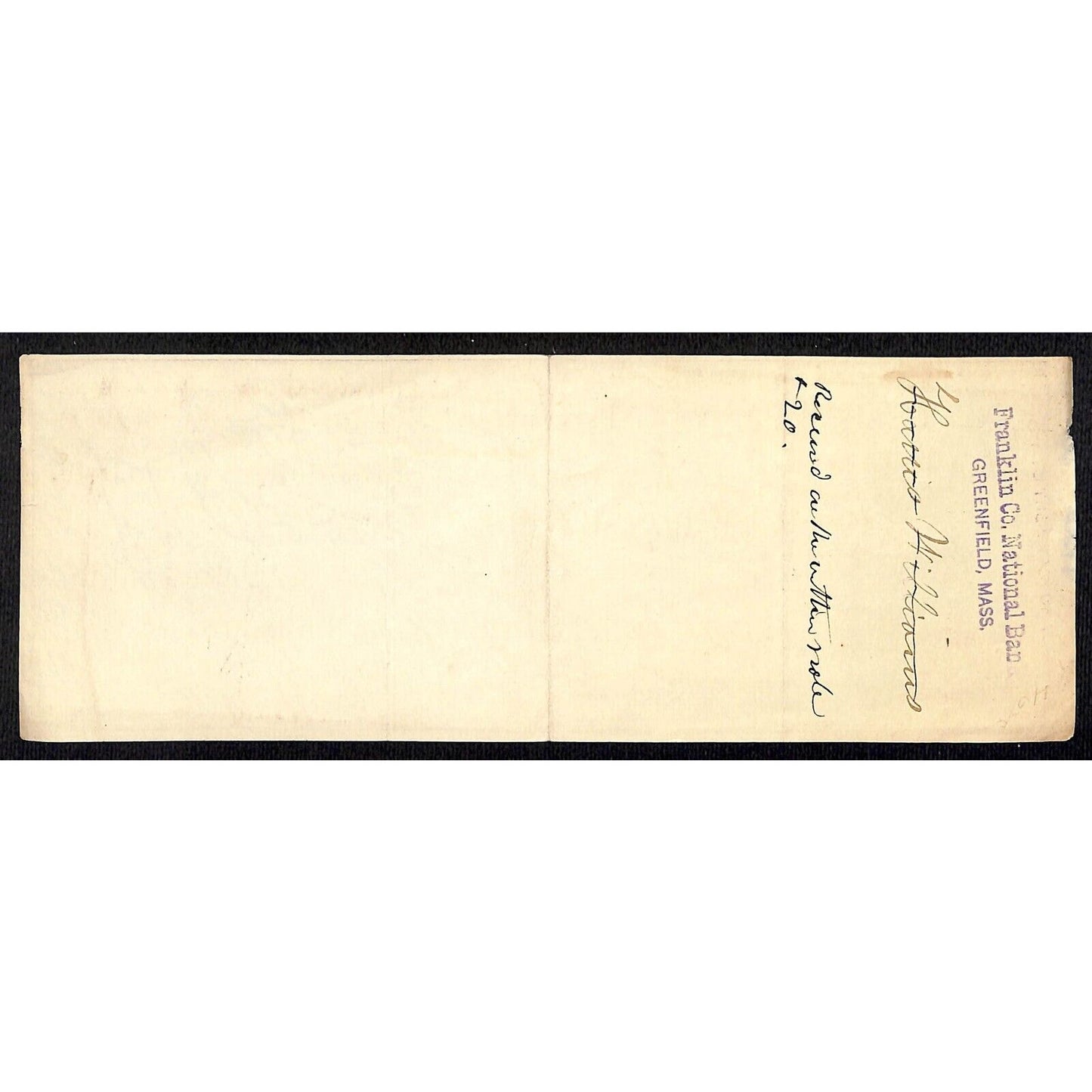 1887 Franklin County National Bank Greenfield, MA Promissory - Harwin Williams ?
