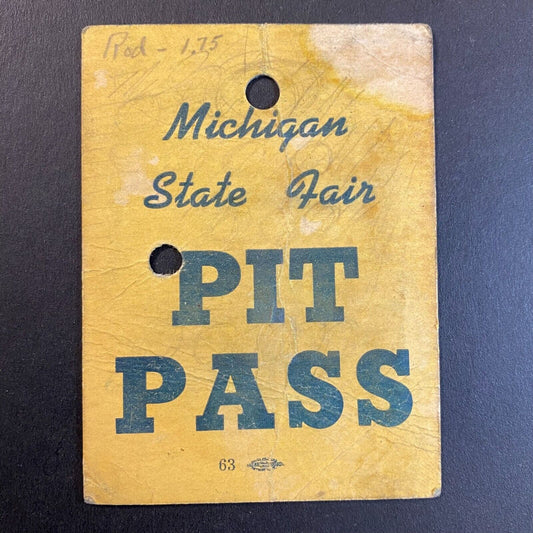 Michigan State Fair Pit Pass Auto Racing c1950's-60's