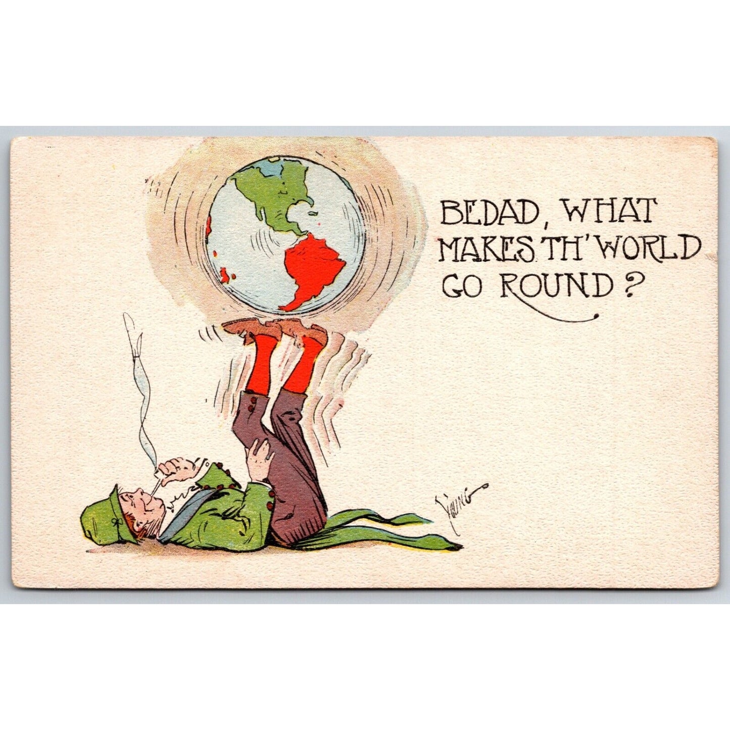 Irish ? Humor Postcard "What Makes the World Go Round" Earth Juggling c1915