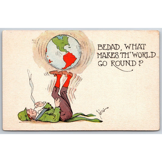 Irish ? Humor Postcard "What Makes the World Go Round" Earth Juggling c1915