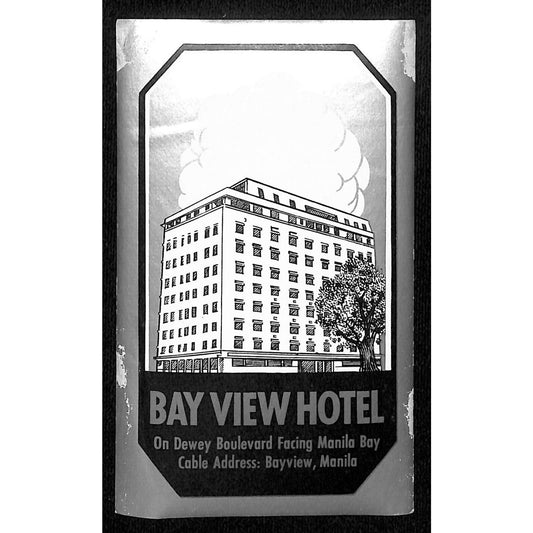 Bay View Hotel Manila / Manila Bay c1955-60's Luggage Label w/ Silver Ink (#3)