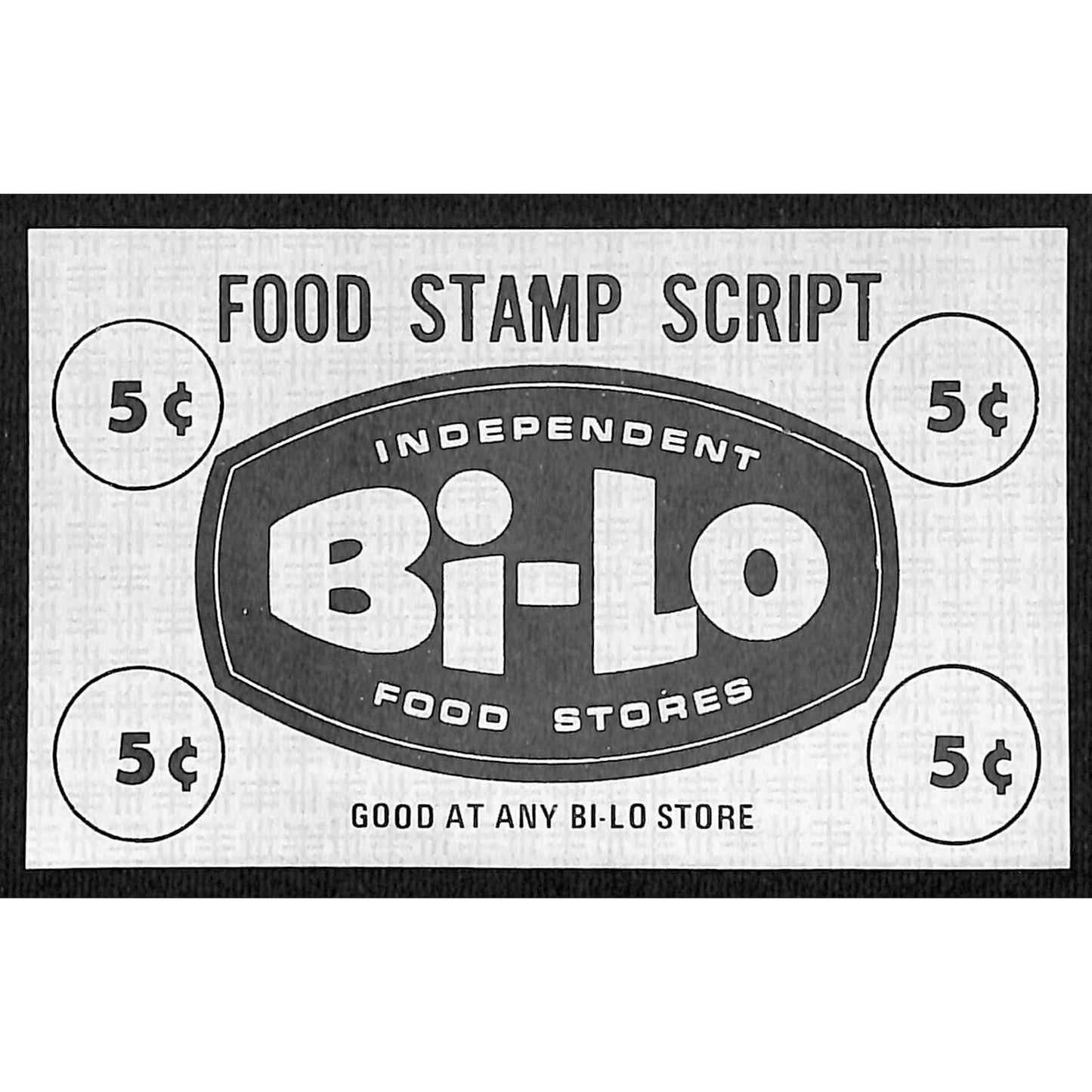 Bi-Lo Food Stores 5c "Food Stamp Script" Coupon c1965-75 VGC