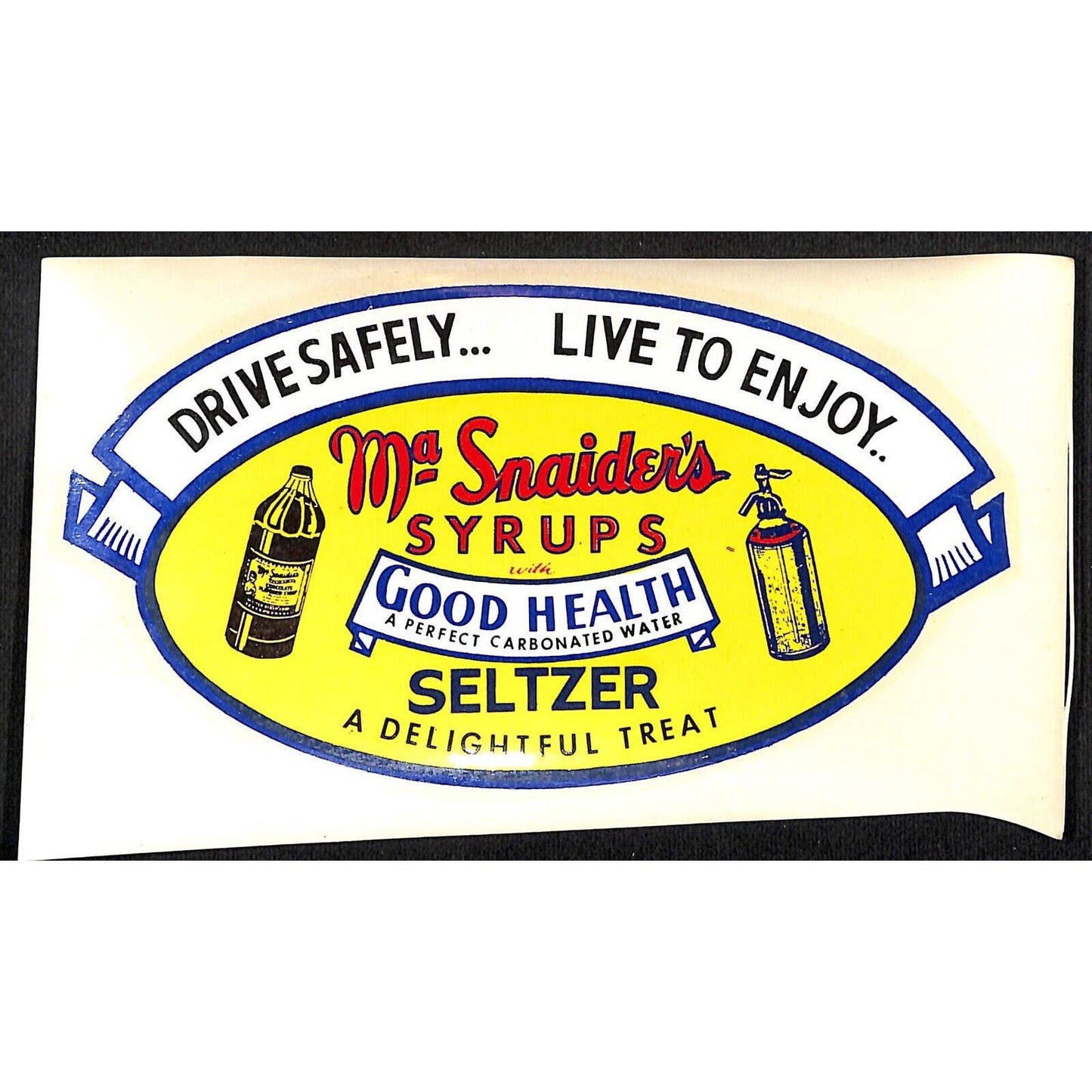Ma Snaider's Syrups (Brooklyn) Seltzer Water Transfer Decal VGC 4" x 7" Scarce