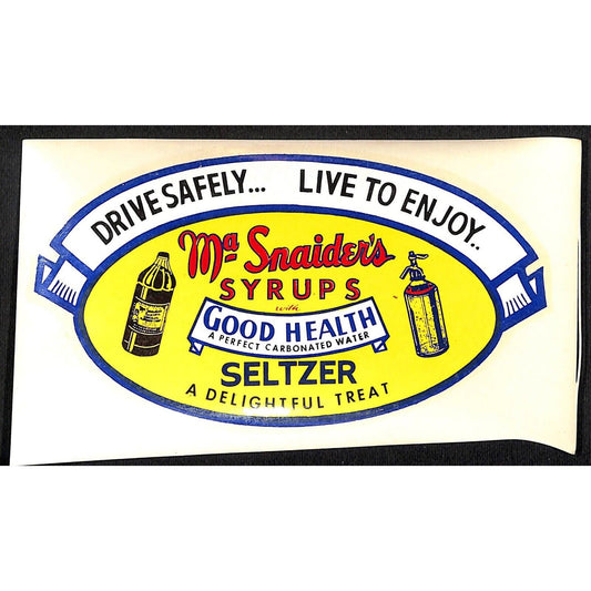 Ma Snaider's Syrups (Brooklyn) Seltzer Water Transfer Decal VGC 4" x 7" Scarce