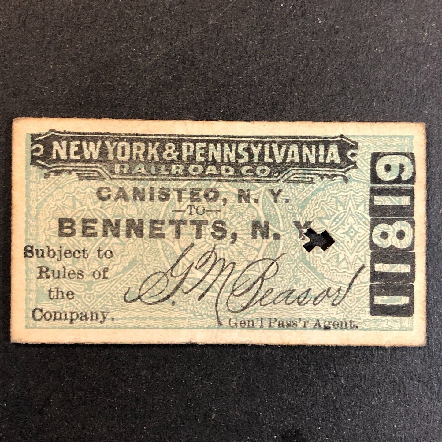 New York & Pennsylvania Railroad July 10 1917 Bennetts, NY Ticket #11819