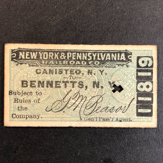 New York & Pennsylvania Railroad July 10 1917 Bennetts, NY Ticket #11819