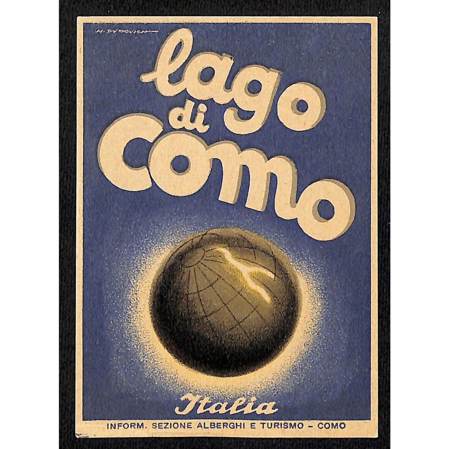 Lago di Como Italia Original Luggage Label Earth c1930's Dudovich Scarce VGC