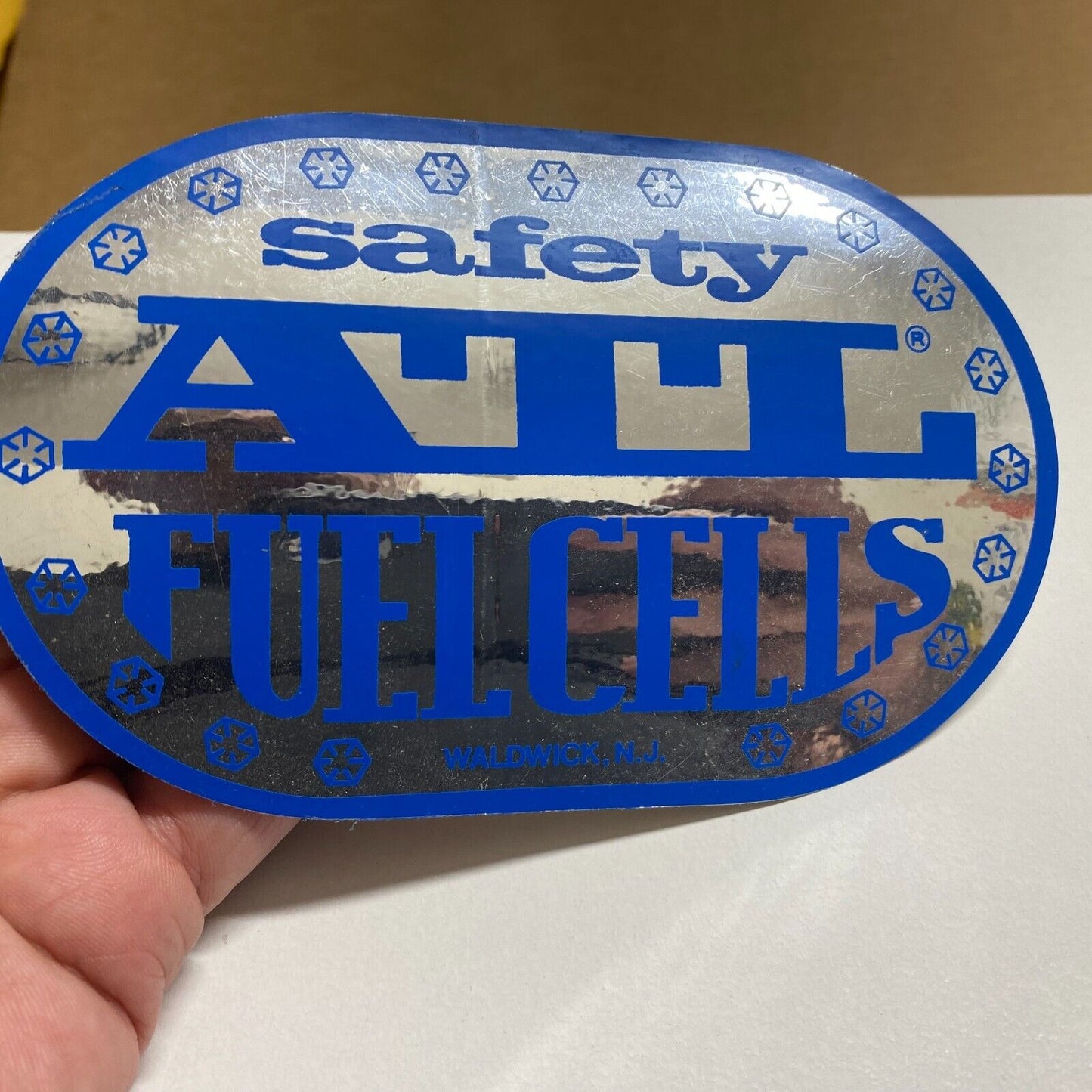 ATL Safety Fuel Cells Waldwick, NJ Original Sticker Blue & Mylar c1978 (#1)