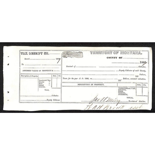 1867 Territory of Montana Territorial Poor School County Interest Tax Form VGC
