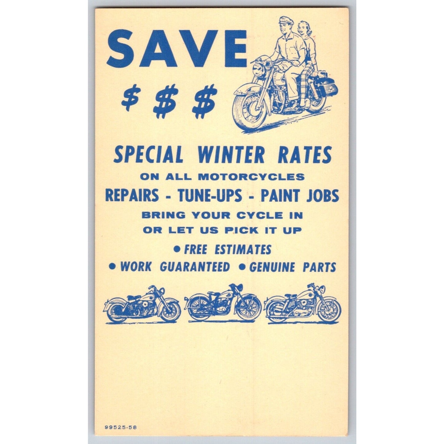 Harley Davidson Dealer Postcard Winter Service 1958 NP Original VGC Scarce