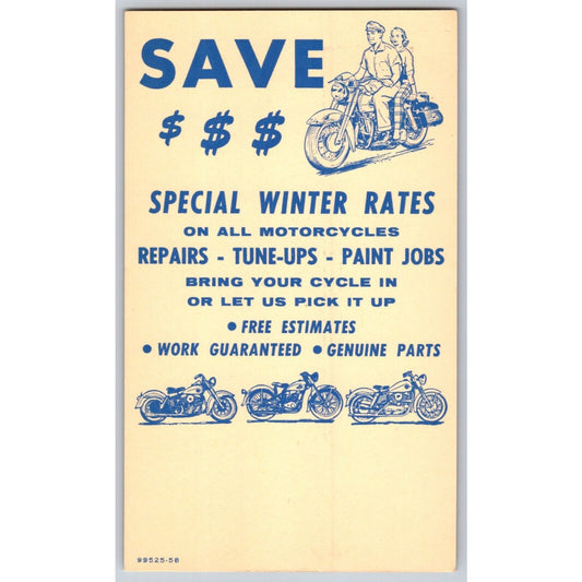 Harley Davidson Dealer Postcard Winter Service 1958 NP Original VGC Scarce